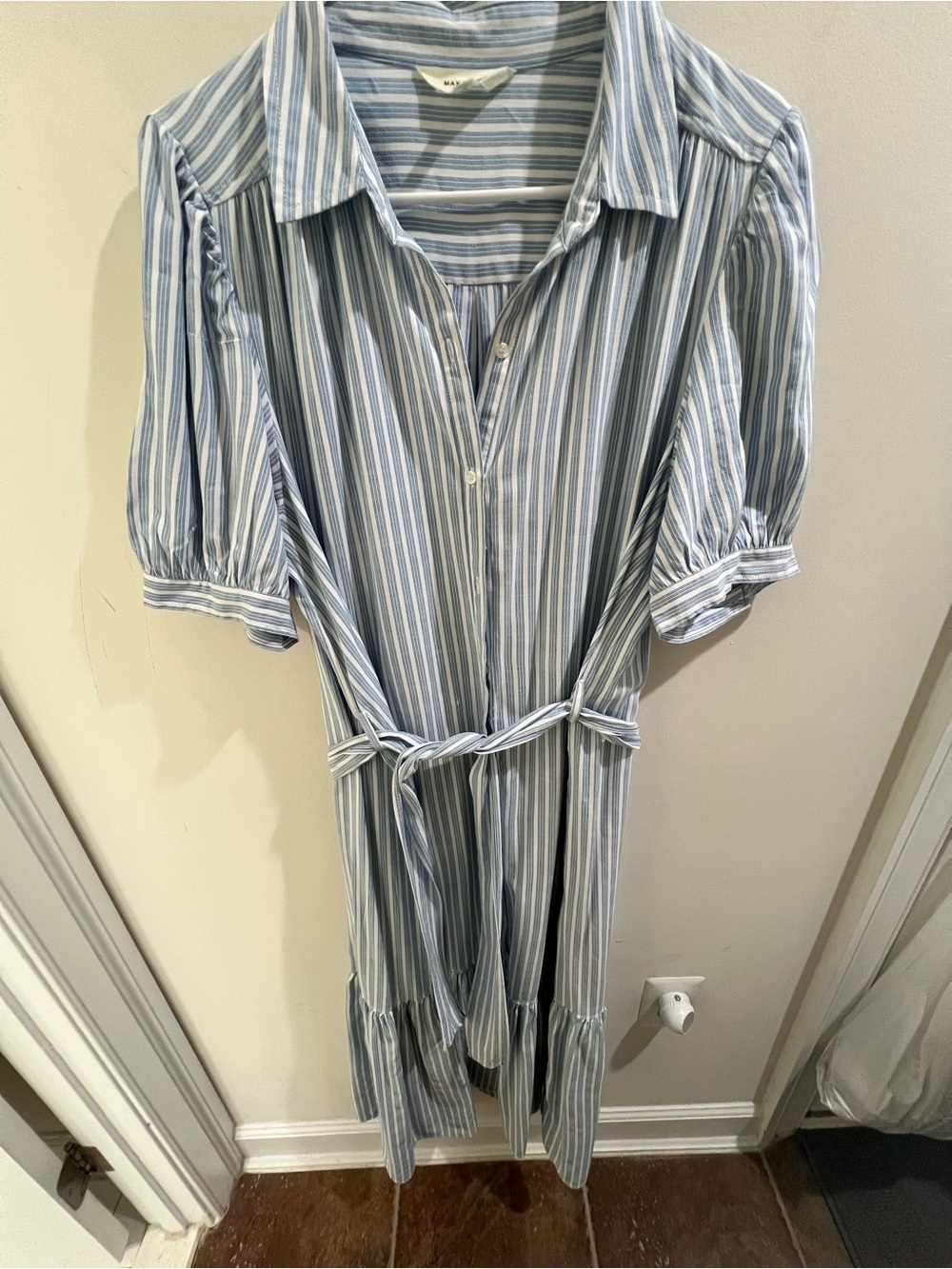 Max Studio Blue and White Striped Shirt Dress